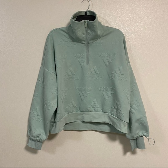 Adidas Sweater Women’s Size Large Green AEROREADY Jacquard Logo Zip Sweatshirt - Picture 6 of 16